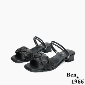 Ben&1966高級頭層羊皮流行低跟兩穿涼拖鞋-黑(256571)