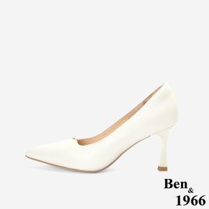 Ben&1966高級頭層羊皮經典氣質尖頭高跟鞋-米白(256472)
