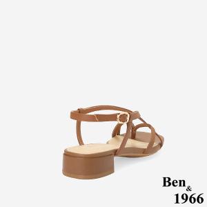Ben&1966高級頭層羊皮流行交叉綁帶平底涼鞋-太妃糖棕(256401)