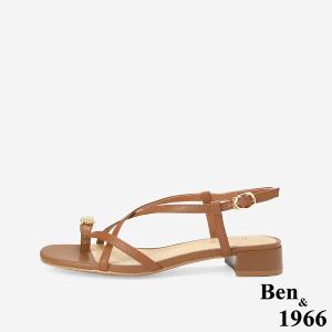 Ben&1966高級頭層羊皮流行交叉綁帶平底涼鞋-太妃糖棕(256401)