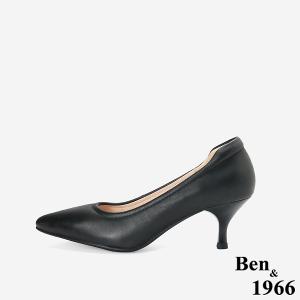 Ben&1966高級頭層羊皮經典氣質尖頭中低跟鞋-黑(256501)