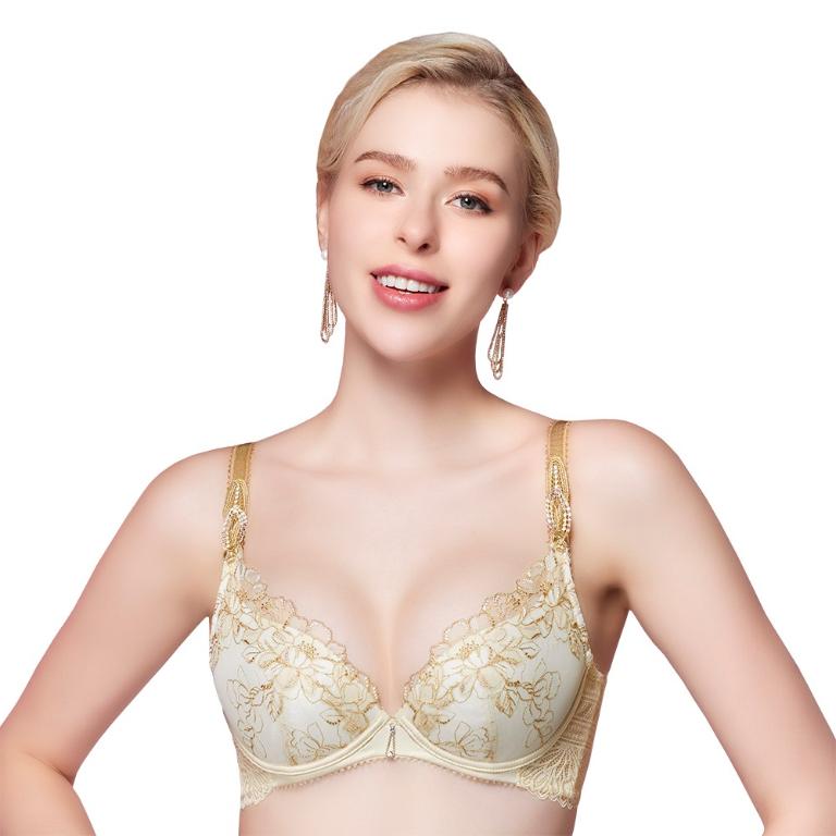 【思薇爾】花蔓巴黎系列B-E罩蕾絲刺繡包覆女內衣(金珞棕)