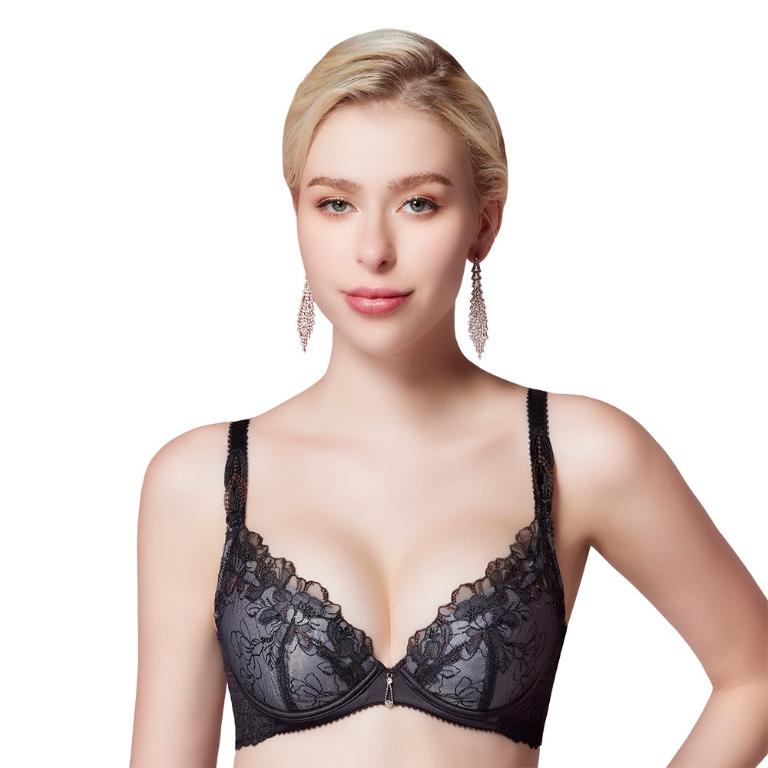 【思薇爾】花蔓巴黎系列B-E罩蕾絲刺繡包覆女內衣(黑色)