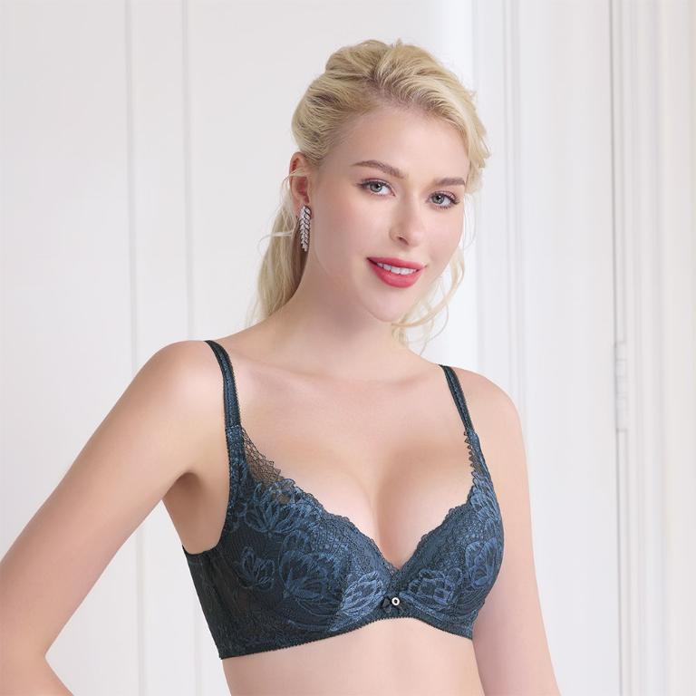 【思薇爾】撩波香雪蘭系列B-E罩蕾絲集中包覆女內衣(幽影藍)