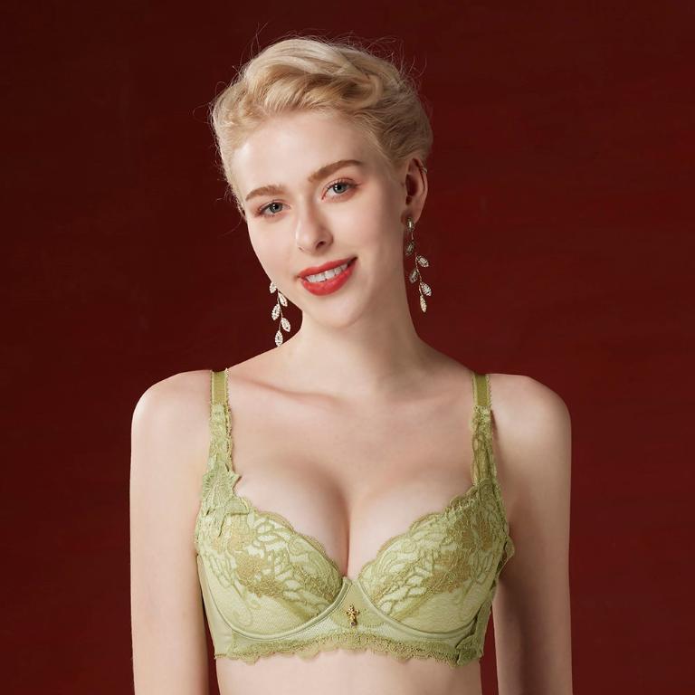 【思薇爾】金戀花羽系列B-E罩軟鋼圈蕾絲集中包覆女內衣(蒲柳綠)
