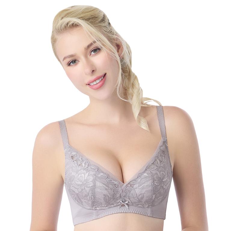 【思薇爾】挺玩美系列B-F罩無鋼圈調整型蕾絲集中包覆塑身女內衣(淺紫灰)