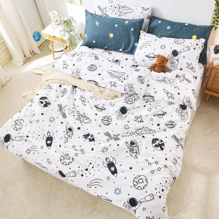 【DUYAN 竹漾】舒柔棉雙人加大床包涼被四件組 / 星旅太空