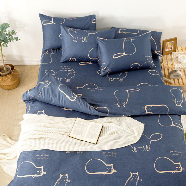 【DUYAN 竹漾】舒柔棉雙人加大床包涼被四件組 / 萌喵夢遊