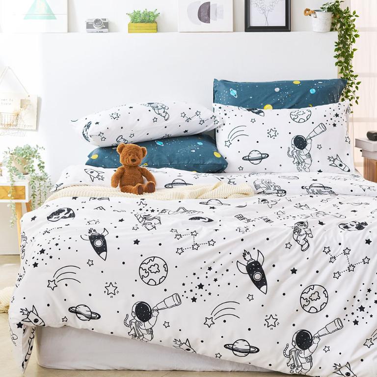 【DUYAN 竹漾】舒柔棉雙人加大床包涼被四件組 / 星旅太空