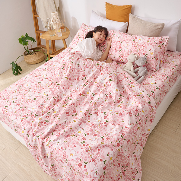 【DUYAN 竹漾】舒柔棉雙人加大床包涼被四件組 / 兔比花園