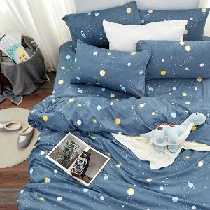 【DUYAN 竹漾】舒柔棉雙人加大床包涼被四件組 / 小小星球