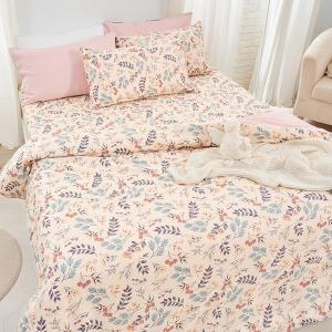 【DUYAN 竹漾】舒柔棉雙人加大床包涼被四件組 / 秘葉花季