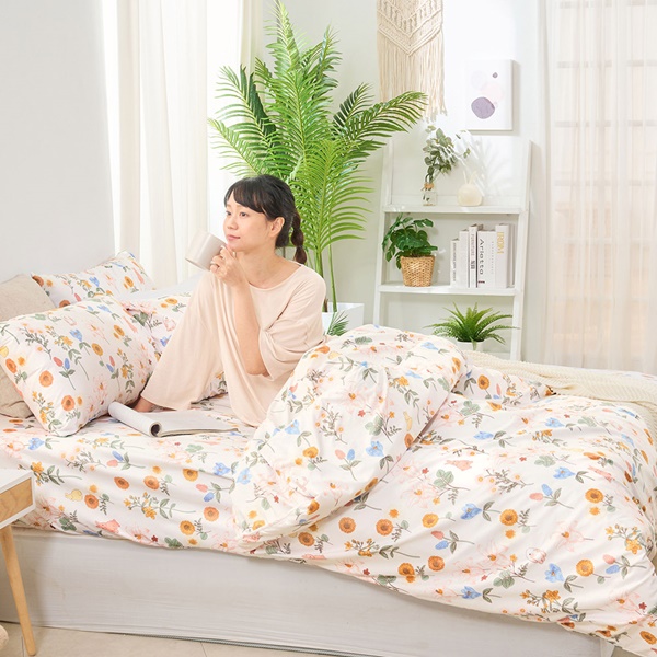 【DUYAN 竹漾】舒柔棉雙人床包涼被四件組 / 日葵小兔 台灣製