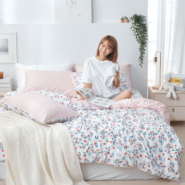 【DUYAN 竹漾】床包被套組(鋪棉兩用被套)-雙人加大 / 舒柔棉四件式 / 沁心花漾