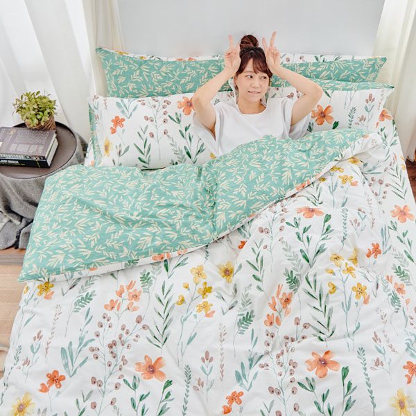 【DUYAN 竹漾】床包被套組(鋪棉兩用被套)-雙人加大 / 精梳純棉四件式 / 初晨花語 台灣製