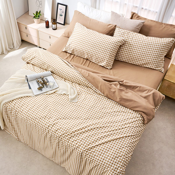【DUYAN 竹漾】床包被套組(薄被套)-雙人加大 / 舒柔棉四件式 / 焦糖奶茶 台灣製
