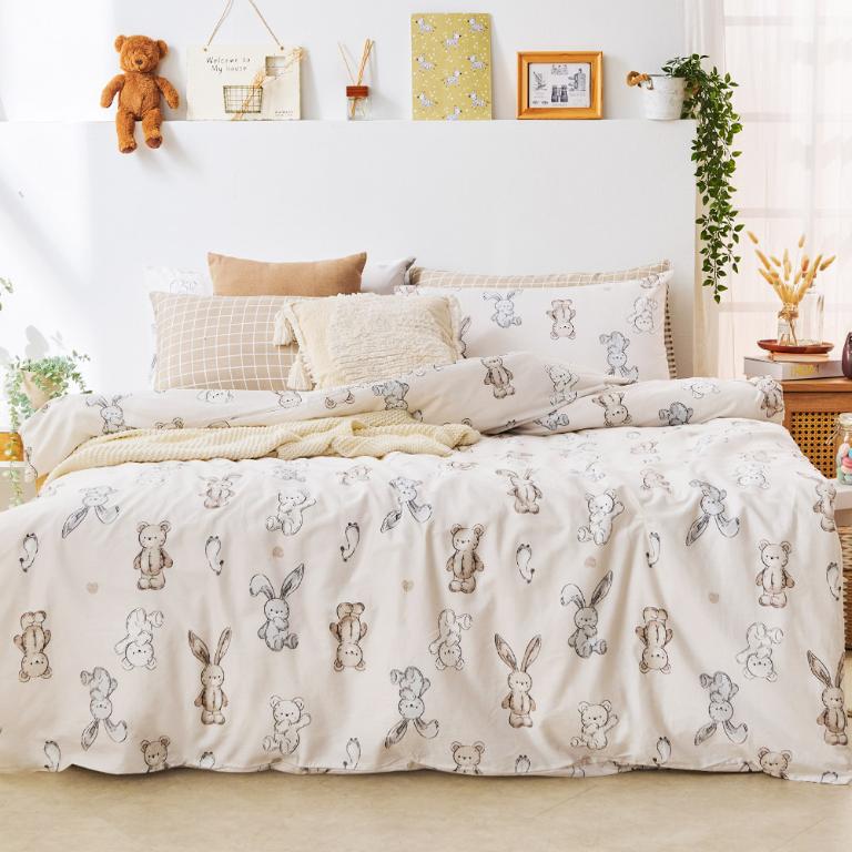 【DUYAN 竹漾】床包被套組(薄被套)-單人/200織/ 精梳棉三件式 / 小布玩偶 台灣製