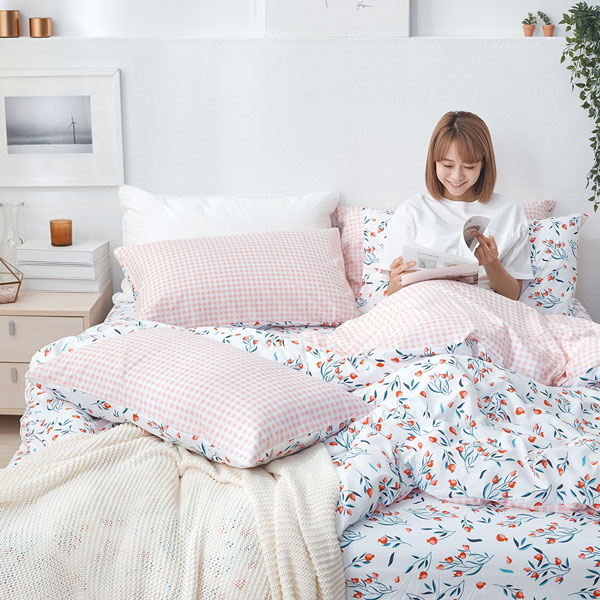 【DUYAN 竹漾】床包被套組(鋪棉兩用被套)-雙人加大 / 舒柔棉四件式 / 沁心花漾