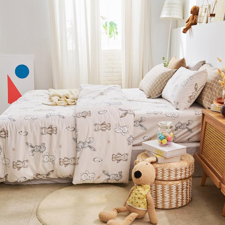 【DUYAN 竹漾】床包被套組(薄被套)-單人/200織/ 精梳棉三件式 / 小布玩偶 台灣製