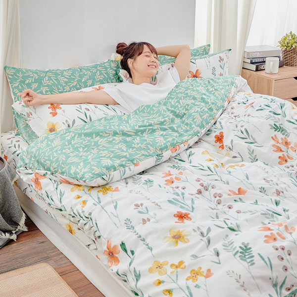 【DUYAN 竹漾】床包被套組(鋪棉兩用被套)-雙人 / 精梳純棉四件式 / 初晨花語 台灣製