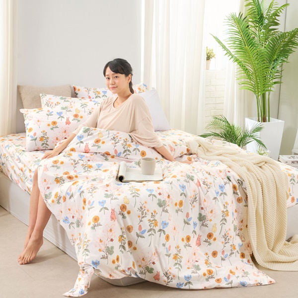 【DUYAN 竹漾】舒柔棉單人床包涼被三件組 / 日葵小兔 台灣製