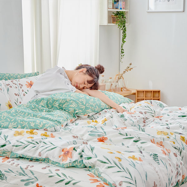 【DUYAN 竹漾】床包被套組(鋪棉兩用被套)-雙人 / 精梳純棉四件式 / 初晨花語 台灣製