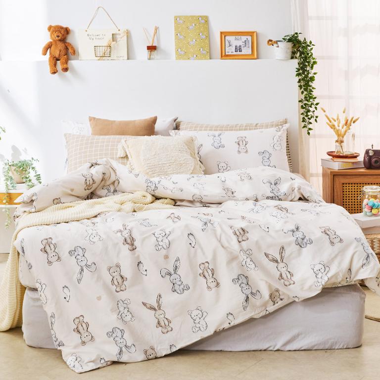 【DUYAN 竹漾】床包被套組(薄被套)-單人/200織/ 精梳棉三件式 / 小布玩偶 台灣製