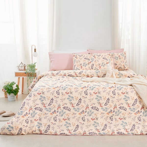 【DUYAN 竹漾】床包被套組(鋪棉兩用被套)-雙人 / 舒柔棉四件式 / 秘葉花季