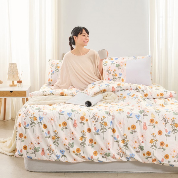 【DUYAN 竹漾】舒柔棉單人床包涼被三件組 / 日葵小兔 台灣製