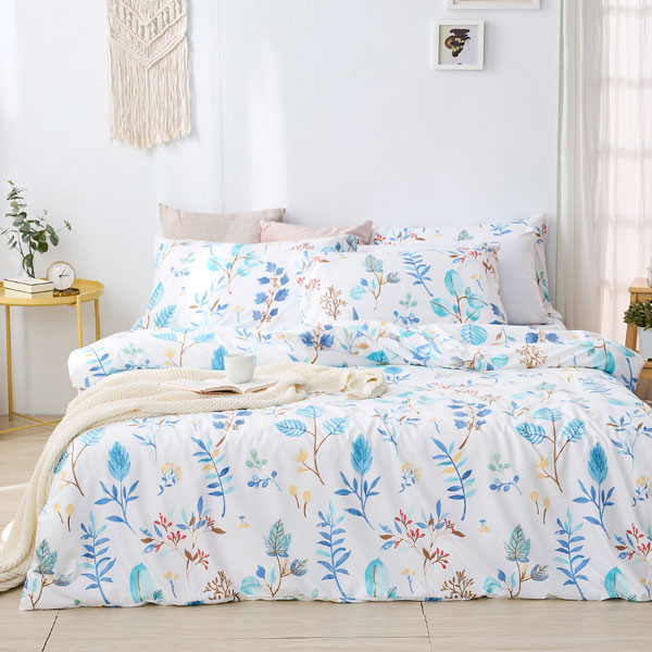 【DUYAN 竹漾】舒柔棉雙人加大床包涼被四件組 / 藍凝冰花 台灣製