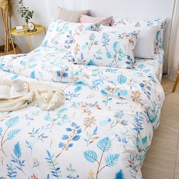 【DUYAN 竹漾】舒柔棉雙人床包涼被四件組 / 藍凝冰花 台灣製