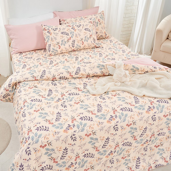 【DUYAN 竹漾】床包被套組(薄被套)-雙人 / 舒柔棉四件式 / 秘葉花季