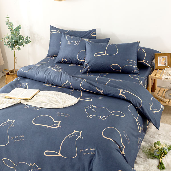 【DUYAN 竹漾】床包枕套組-單人 / 舒柔棉二件式 / 萌喵夢遊