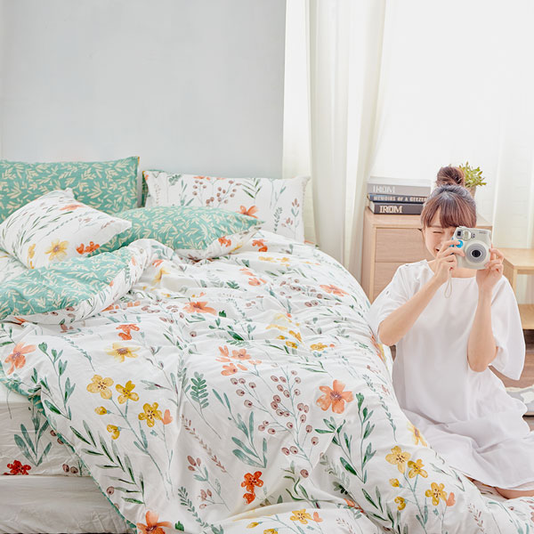 【DUYAN 竹漾】床包枕套組-雙人加大 / 精梳純棉三件式 / 初晨花語 台灣製
