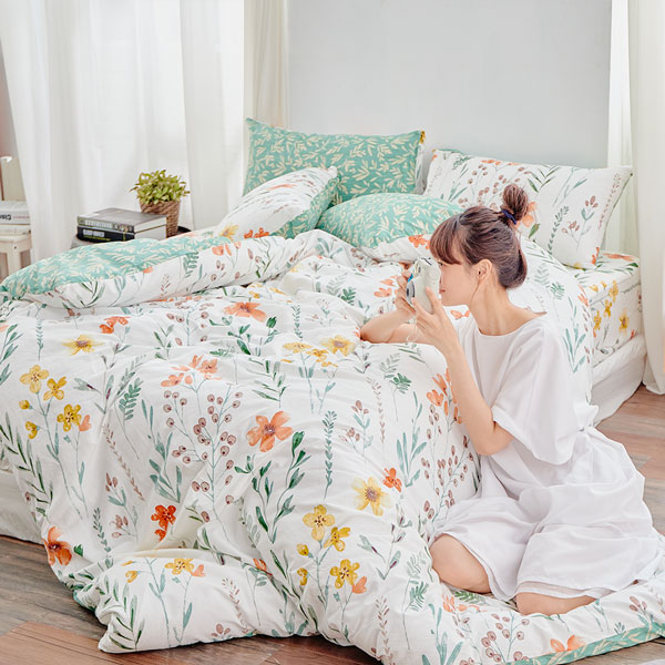 【DUYAN 竹漾】床包被套組(薄被套)-雙人 / 精梳純棉四件式 / 初晨花語 台灣製