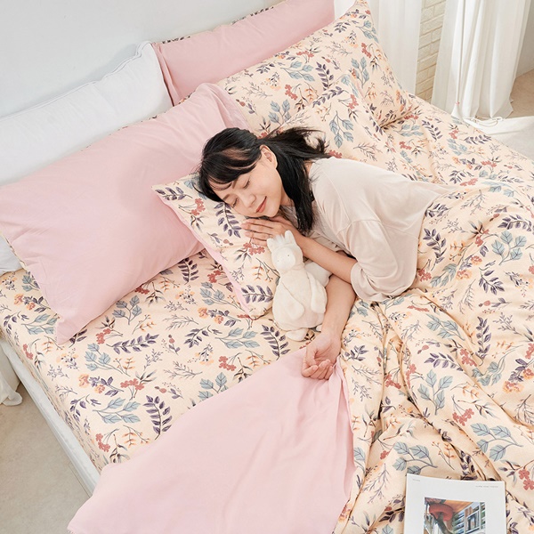 【DUYAN 竹漾】床包被套組(薄被套)-雙人 / 舒柔棉四件式 / 秘葉花季