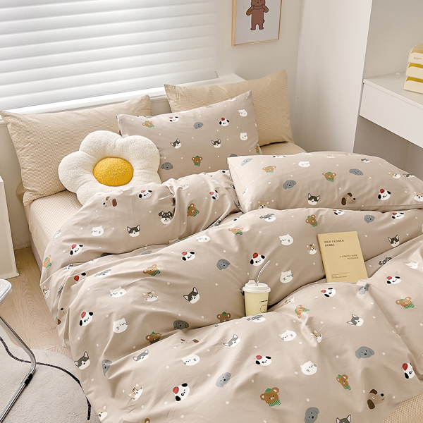 【DUYAN 竹漾】床包被套組(鋪棉兩用被套)-雙人加大/200織/ 精梳棉四件式 / 萌友同行 台灣製