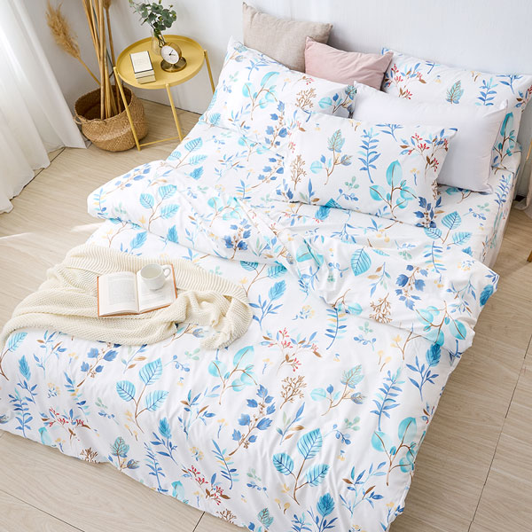 【DUYAN 竹漾】舒柔棉雙人加大床包涼被四件組 / 藍凝冰花 台灣製