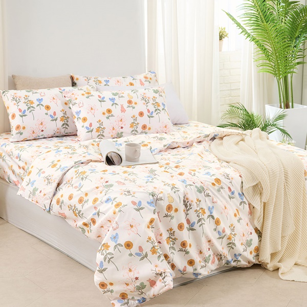 【DUYAN 竹漾】舒柔棉雙人加大床包涼被四件組 / 日葵小兔 台灣製