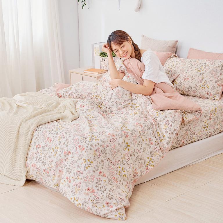 【DUYAN 竹漾】床包被套組(鋪棉兩用被套)-雙人 / 精梳純棉四件式 / 日和花雨 台灣製
