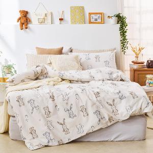 【DUYAN 竹漾】床包被套組(鋪棉兩用被套)-雙人/200織/ 精梳棉四件式 / 小布玩偶 台灣製