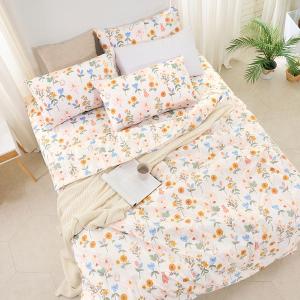 【DUYAN 竹漾】舒柔棉雙人加大床包涼被四件組 / 日葵小兔 台灣製