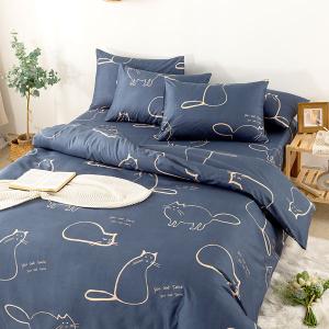 【DUYAN 竹漾】床包枕套組-雙人 / 舒柔棉三件式 / 萌喵夢遊