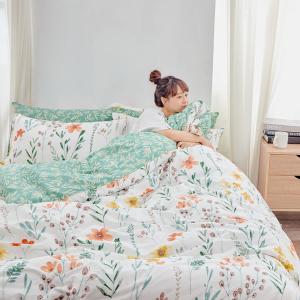 【DUYAN 竹漾】床包被套組(鋪棉兩用被套)-雙人加大 / 精梳純棉四件式 / 初晨花語 台灣製