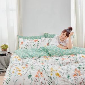 【DUYAN 竹漾】床包被套組(鋪棉兩用被套)-雙人 / 精梳純棉四件式 / 初晨花語 台灣製