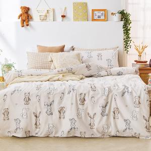 【DUYAN 竹漾】床包被套組(鋪棉兩用被套)-雙人/200織/ 精梳棉四件式 / 小布玩偶 台灣製