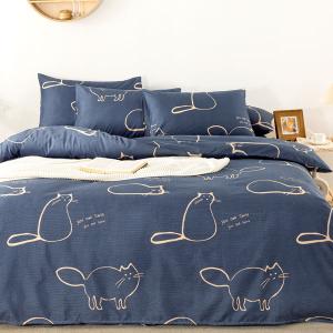 【DUYAN 竹漾】床包枕套組-雙人 / 舒柔棉三件式 / 萌喵夢遊