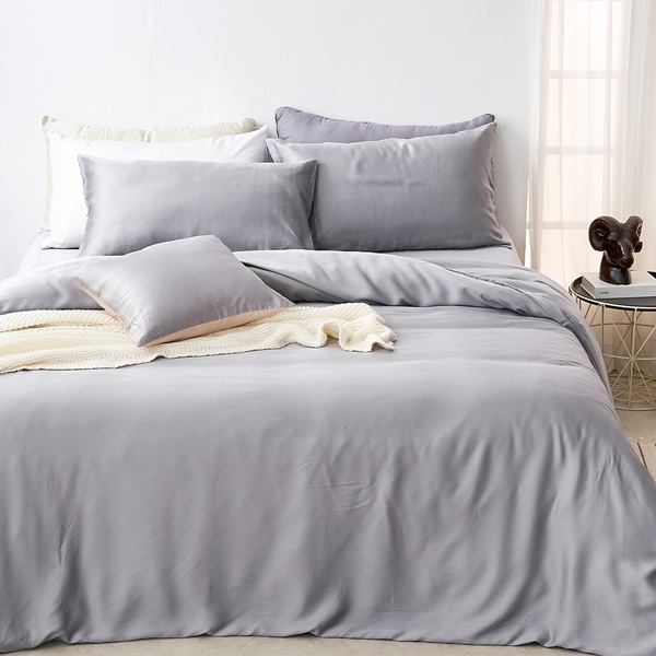 【DUYAN 竹漾】60支萊賽爾天絲雙人加大床包被套四件組 / 芝麻霧灰 台灣製