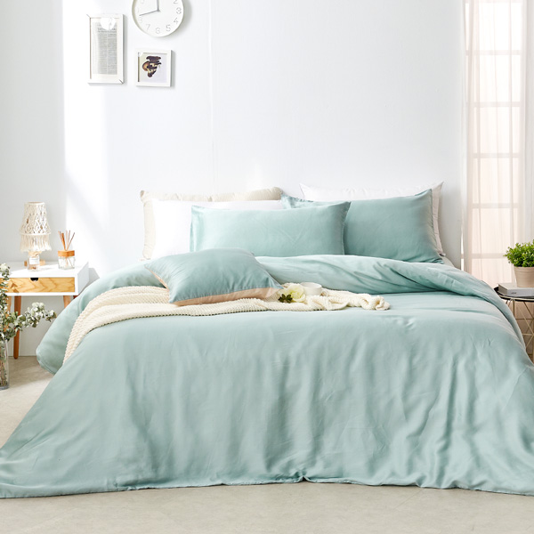 【DUYAN 竹漾】60支萊賽爾天絲雙人加大床包被套四件組 / 淺茶奶綠 台灣製