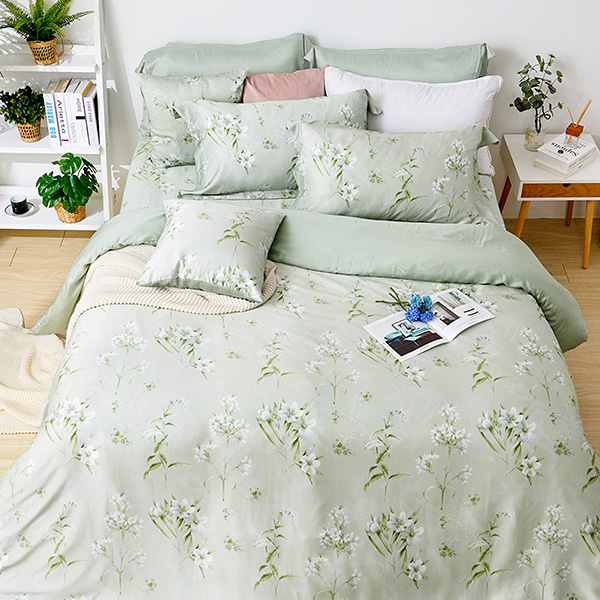 【DUYAN 竹漾】60支萊賽爾天絲雙人加大床包被套四件組 / 新枝綠意 台灣製